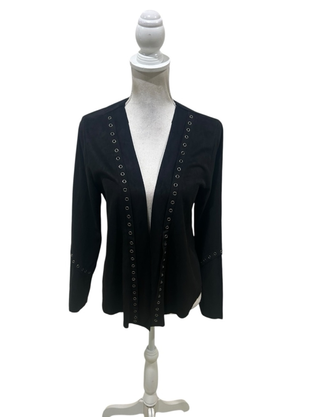 Nwot Vocal USA Black faux suede Open Front grommet trimmed jacket medium